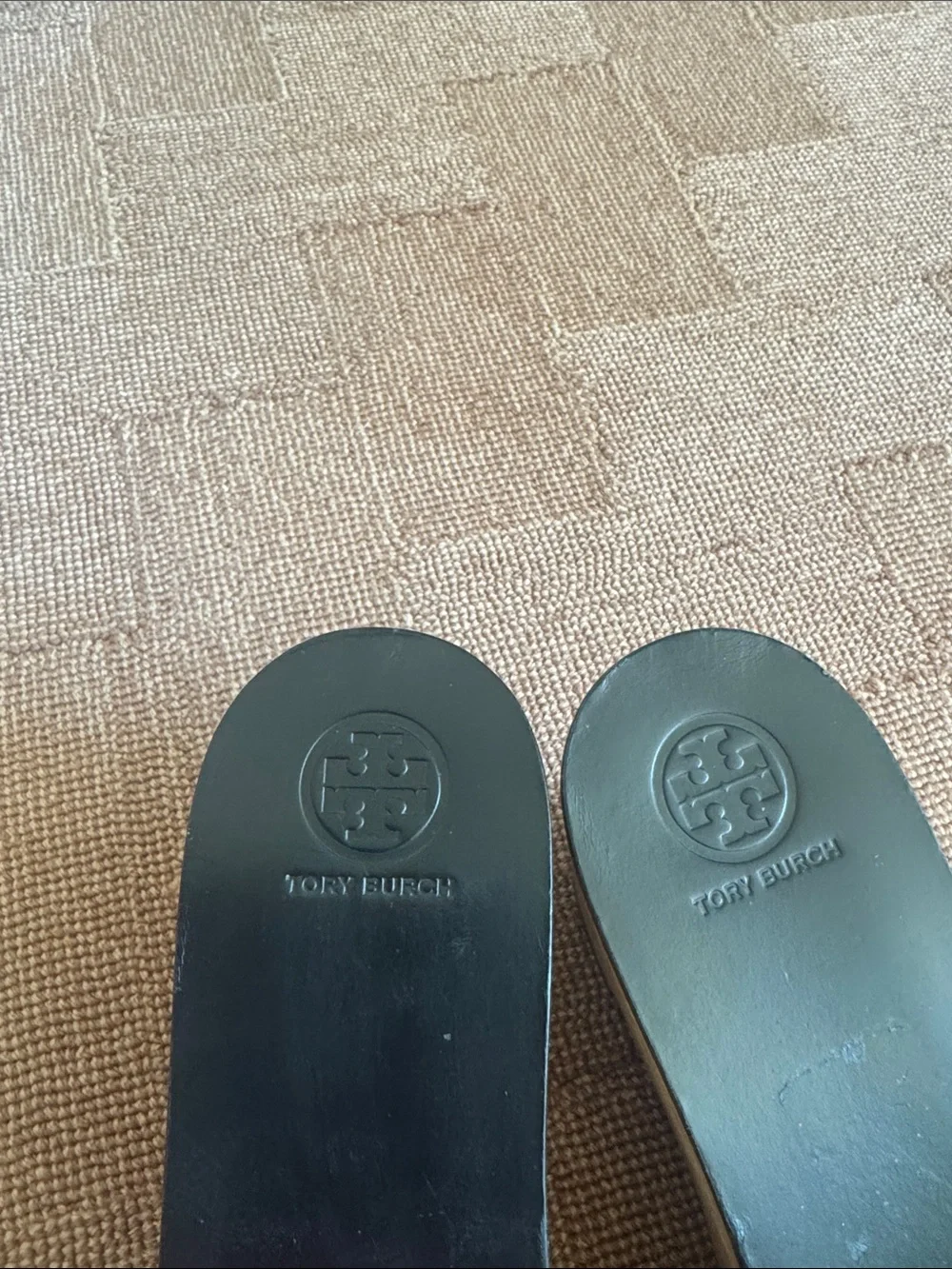 Tory Burch Ines 80 mm Black Leather Logo Slide Wooden Wedge